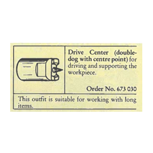Drive center (double-dog with centre point) for driving ans supporting the workpiece.